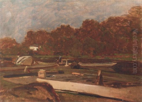 Boats At Dock Along The Riverbank - view 1