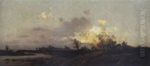Weite Landschaft In Der Abenddammerung by Emil Jacob Schindler