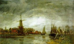 Hollandische Landschaft Mit Windmuhle by Emil Jacob Schindler