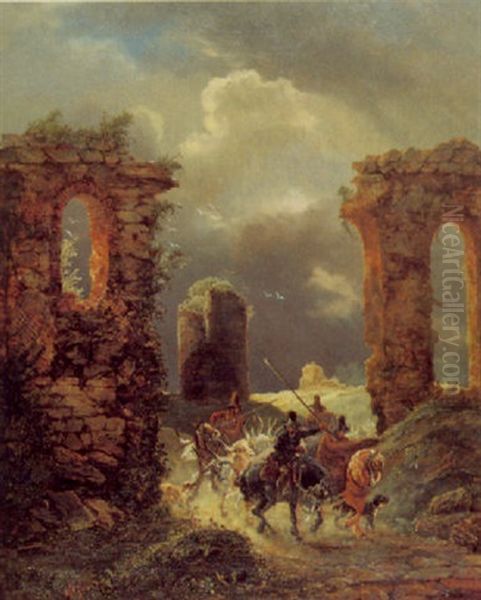 Ruinenlandschaft Mit Reitenden Hirten Und Kuhen - view 1