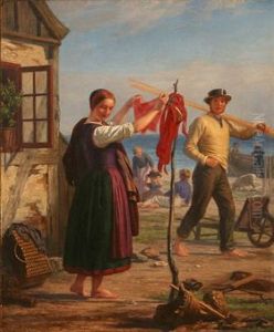 Coastal Scene With A Sailor Looking At A Young Girl by August Heinrich Georg Schiott