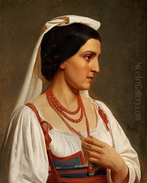 A Young Italian Woman With A Long Coral Necklace - view 1