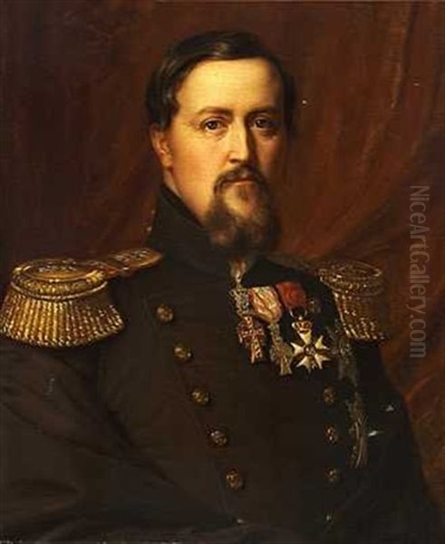 Portraet Af Frederik Vii I Morkebla Uniformsjakke by August Heinrich Georg Schiott