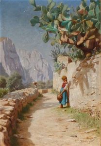 Italian Scene With A Girl Resting Underneath A Cactus Tree