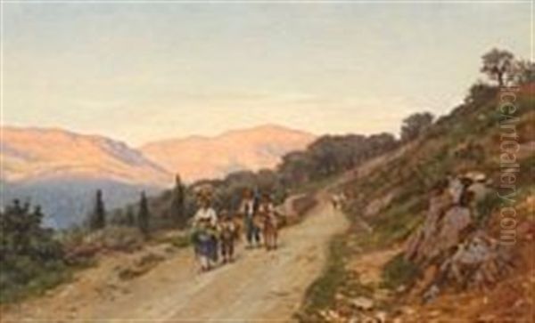 Scenery With Persons On A Mountain Road, Close To Rome - view 1