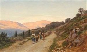 Scenery With Persons On A Mountain Road, Close To Rome