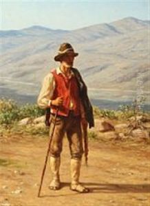 A Man In A Mountain Landscape by Niels Frederik Schiottz-Jensen