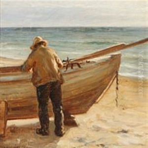 A Fisherman On The Beach by Niels Frederik Schiottz-Jensen