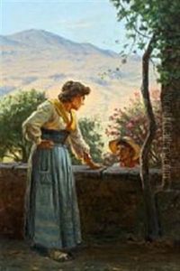 Conversing Italian Woman And Man by Niels Frederik Schiottz-Jensen