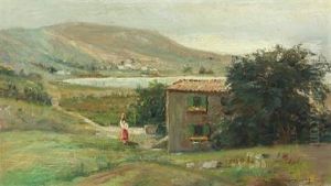 Capri Landscape With Young Italien Woman By A Cottage