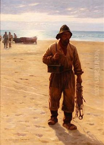 Fishermen On The Beach by Niels Frederik Schiottz-Jensen