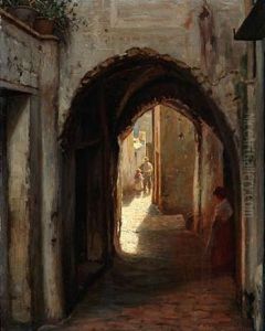 Street Scene From Capri by Niels Frederik Schiottz-Jensen