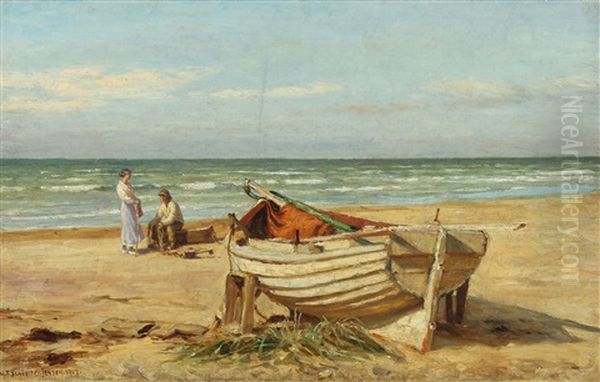 A Woman And A Fisherman On The Beach - view 1