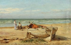 A Woman And A Fisherman On The Beach by Niels Frederik Schiottz-Jensen