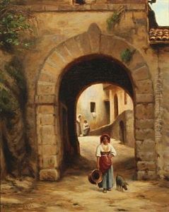 The Town Gate In Anticoli, Italy by Niels Frederik Schiottz-Jensen
