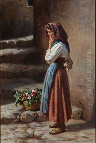 An Italian Woman With A Flower Basket - view 1