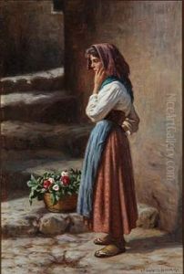 An Italian Woman With A Flower Basket by Niels Frederik Schiottz-Jensen