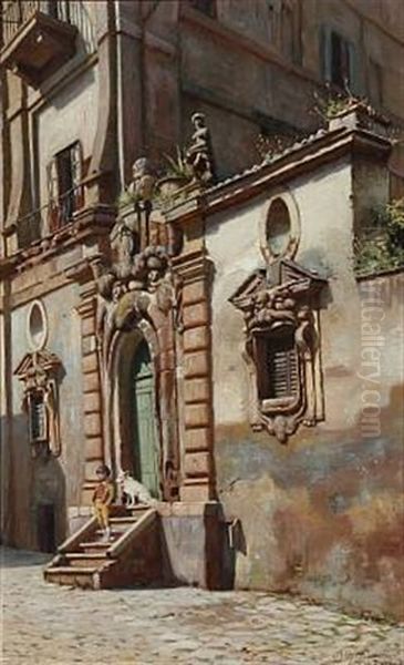 A Boy On A Stone Staircase In Rome's Streets - view 1