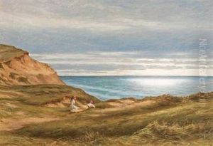Two Young Women Watching The Sunset From The Sand Dunes by Niels Frederik Schiottz-Jensen