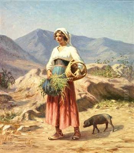 En Italiensk Bondepige Med Sin Sorte Gris - view 1