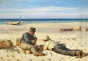 To Fiskere Pa Stranden by Niels Frederik Schiottz-Jensen