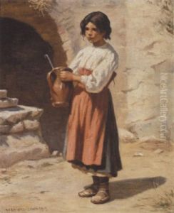 Italienrinde Med Krukke Ved En Fontaene by Niels Frederik Schiottz-Jensen