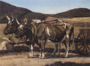 Oksekaerre Pa Den Juske Hede by Niels Frederik Schiottz-Jensen