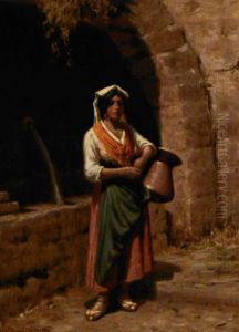 Italienerinde Ved En Fontaene I Anticoli