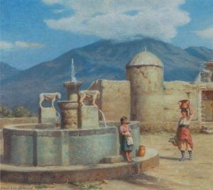 Italienske Kvinder Ved Byens Fontaene by Niels Frederik Schiottz-Jensen