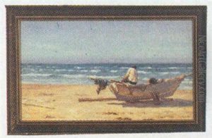 Strandparti Med Fisker Ved Sin Bad by Niels Frederik Schiottz-Jensen