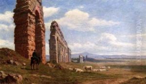 A Neatherd With His Cattle In The Italian Campagna by Niels Frederik Schiottz-Jensen