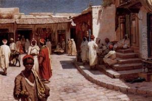 Marknad I Tunis Med Folkliv by Niels Frederik Schiottz-Jensen