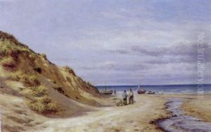 Fiskere Ved Deres Bade Pa Stranden by Niels Frederik Schiottz-Jensen