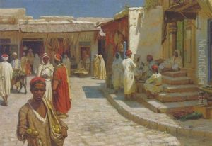 Traders In The Souk, Tunis by Niels Frederik Schiottz-Jensen