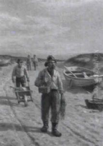 Fiskere Gar Til Stranden, L+nstrup