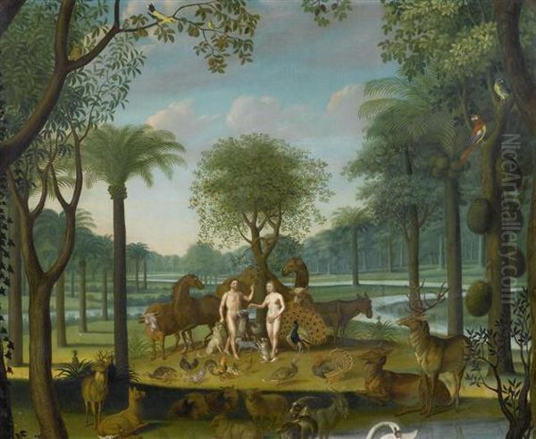 Scene In Paradise With Adam And Eve. - view 1