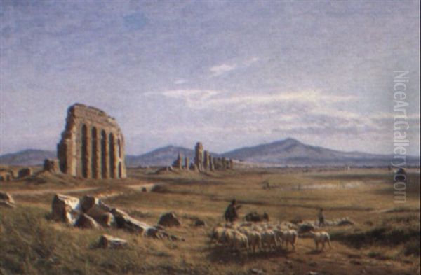 Shepherds And Sheep In The Roman Campagna With The Aquedotto Claudio - view 1