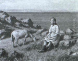 Ung Pige Med Et Far, I Baggrunden Havet by Niels Frederik Schiottz-Jensen