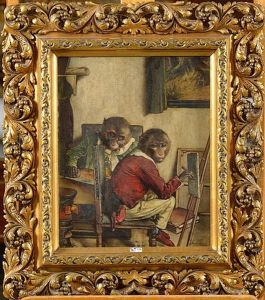 Singes Anthropomorphes Dans L"atelier Du Peintre by Joseph Schippers
