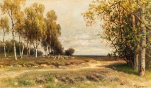 Shepherd With His Flock Near A Sheep Pen by Piet Schipperus
