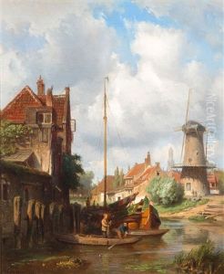Platbodem Aan Een Dorpsrand Bij De Molen by Piet Schipperus