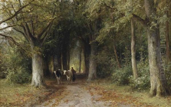 Farmer And Cows On A Forest Track - view 1
