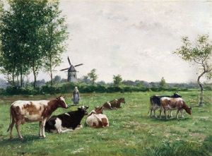 Landschap Met Koeien En Melkster
