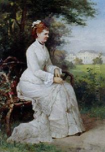 Portrait Of Princess Emma Von Waldeck-pyrmont, Seated On A Bench In The Parc Of Palace Het Loo by Piet Schipperus