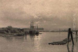 Shipping On An Estuary (rotterdam?) by Piet Schipperus