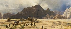 Sinai Landscape With The Mountain Jebel El-deir And The Tomb Of Sheik Nabi Saleh by Carl Cowen Schirm