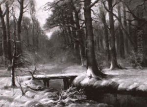 Winter Landscape With A Footbridge In A Forest Winter Landscape With A Footbridge In A Forest