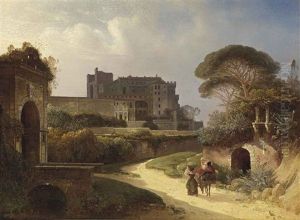 A Veduta Of An Italian Castello And Gardens by August Wilhelm Ferdinand Schirmer
