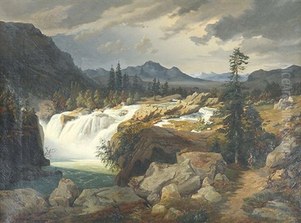 Gebirgslandschaft Mit Tosendem Wasserfall - view 1