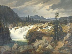 Gebirgslandschaft Mit Tosendem Wasserfall